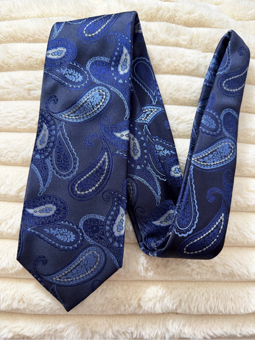 Isaia Navy and Light Blue Paisley Silk Tie